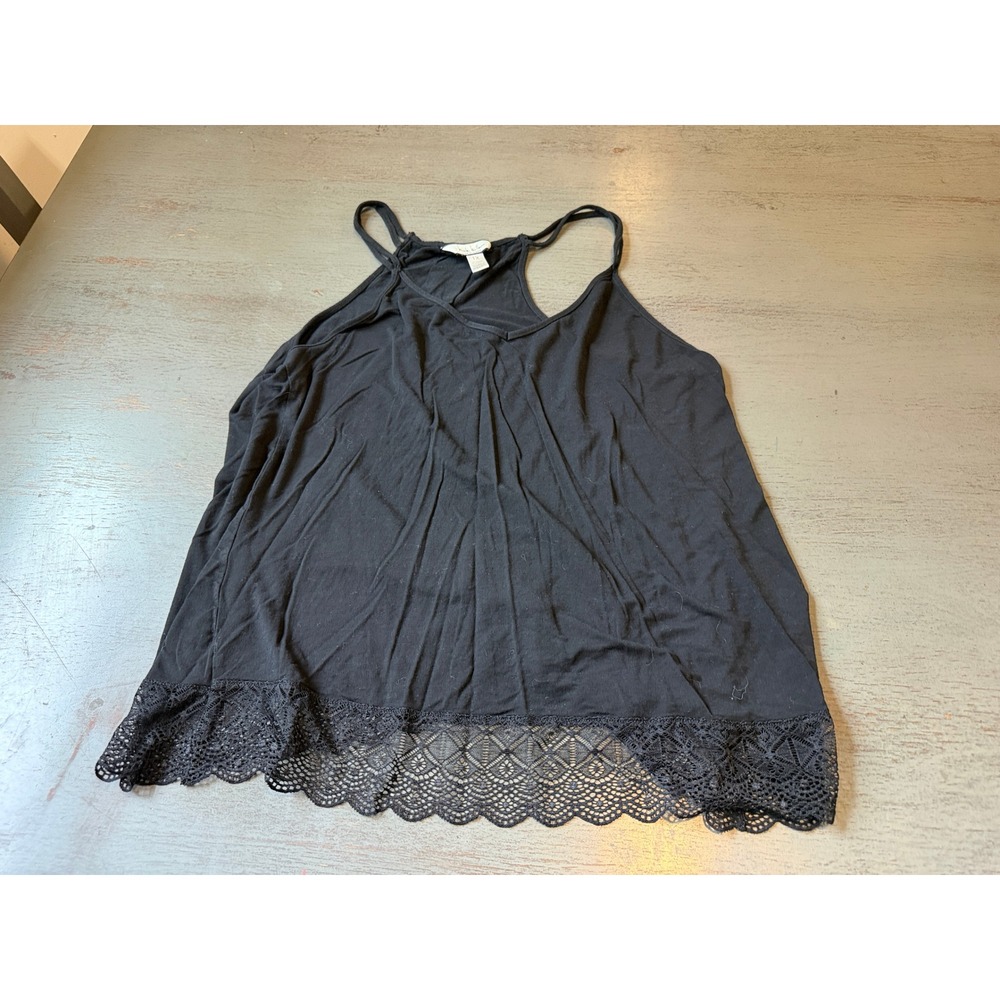 Nicole Miller New York Black Lace Trim Racerback Tank Top Plus Size 1X
